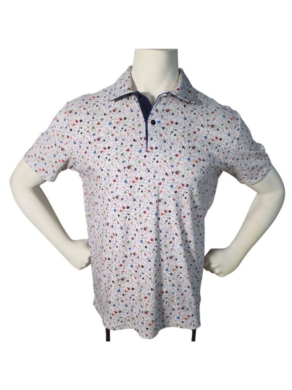 Luchiano Visconti Geometric Button Print Polo L